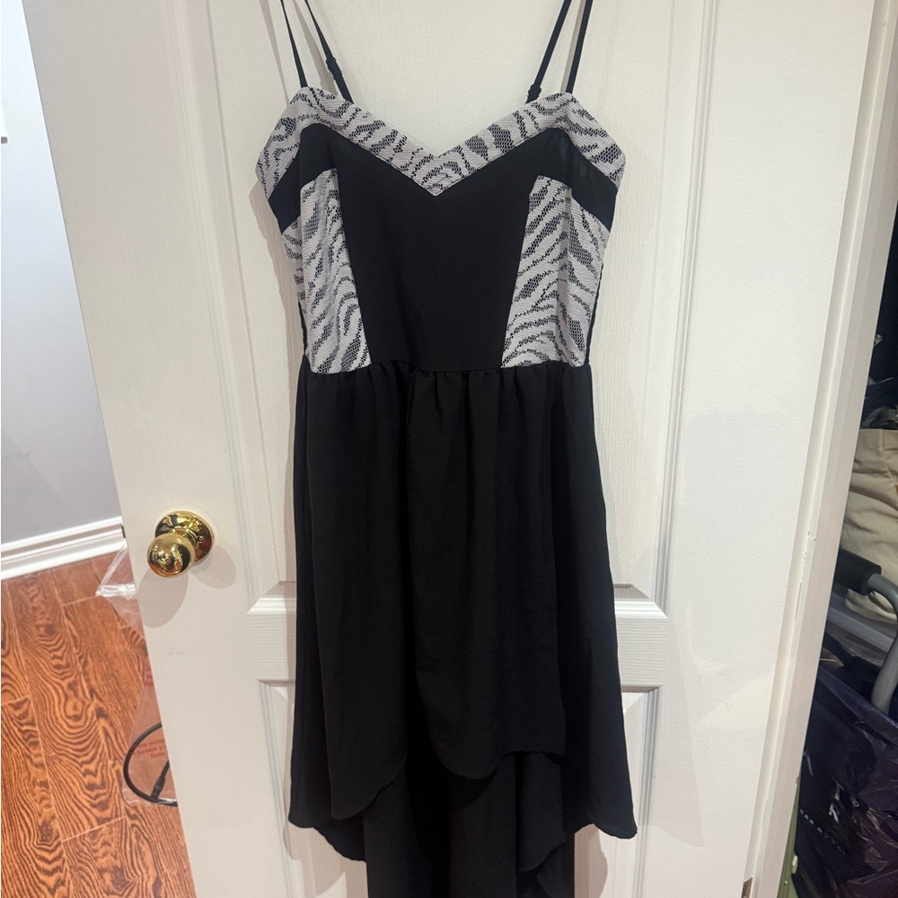 Mimi Chica Black and Silver Asymmetrical High-Low Sundress